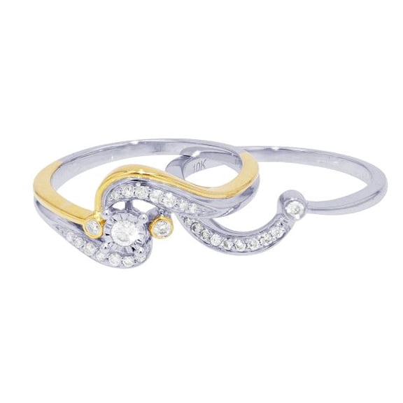 Bluebell Jewels Women's Bridal Set Round CZ Wave Rings in 14K Two-Tone Gold Finish