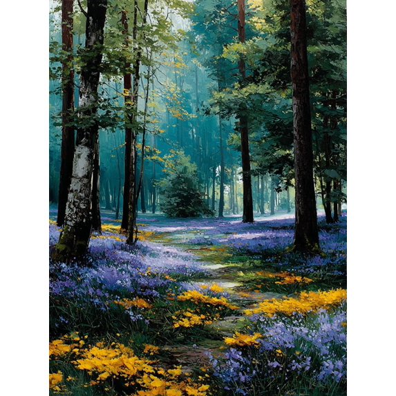 Bluebell Spring Forest Canvas Retro Country Farmhouse Nature Wall Art