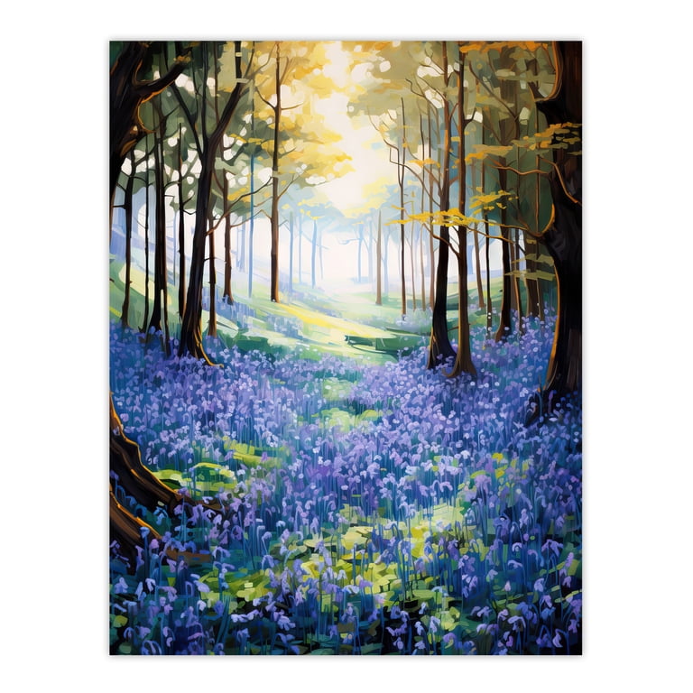 Bluebell Wood Spring Flower Woodland Scene Oil Painting Forest