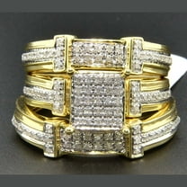 Bluebelljewels 0.40Ct Cubic Zirconia 14K Yellow Gold Finish Engagement His & Her Trio Ring Set