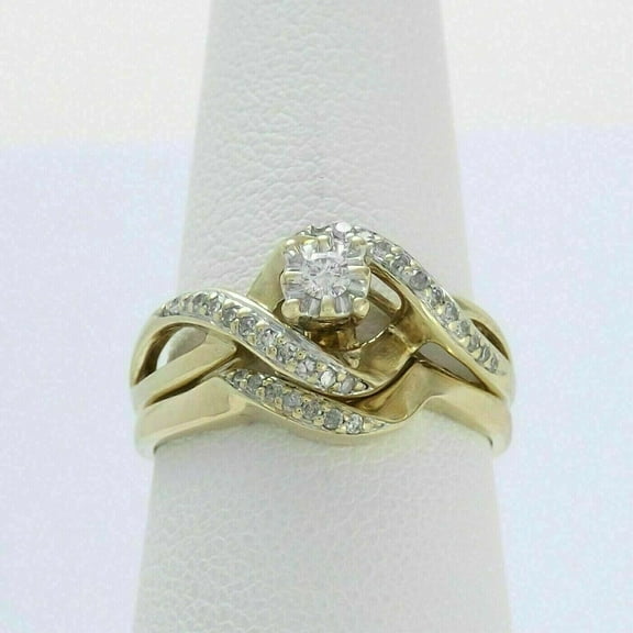 Bluebelljewels 1.50Ct Round Cubic Zirconia Engagement Ring Set 14K Yellow Gold Finish