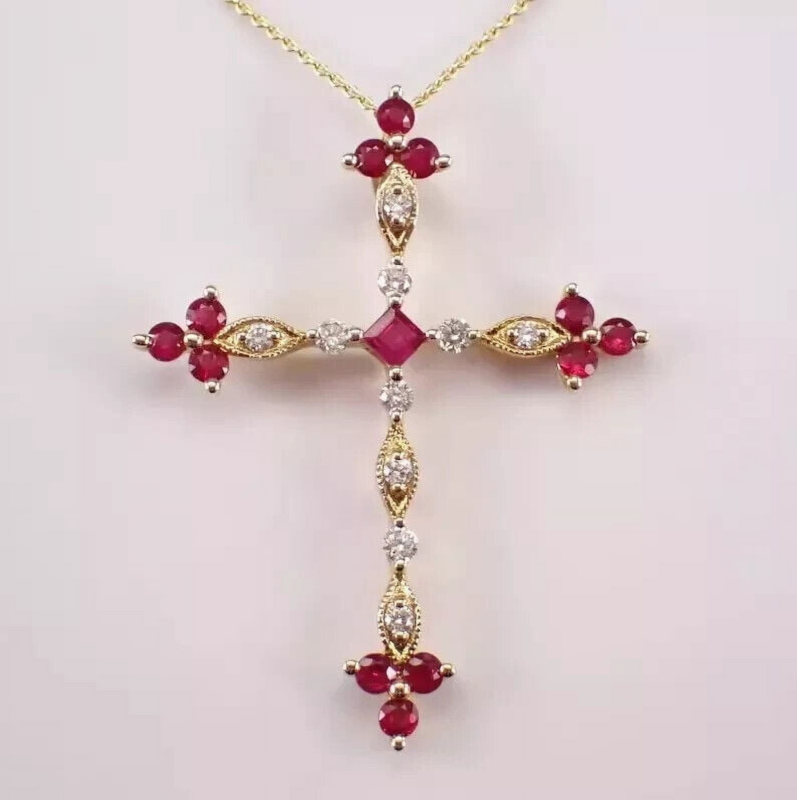 Bluebelljewels 1.5CT Round Cut Red Ruby Cross Pendant 14K Yellow Gold ...