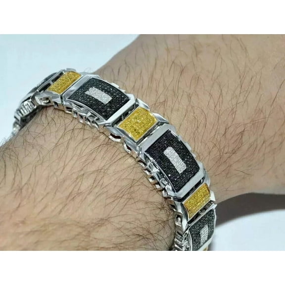 Bluebelljewels 13.10Ct Cubic Zirconia Men's Tennis Bracelet 14K White Gold Finish