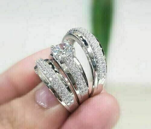 Bluebelljewels 14K White Gold Finish 3Ct Round Cut Cubic Zirconia His ...