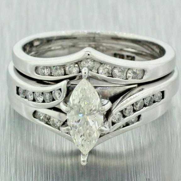 Bluebelljewels 14K White Gold Finish Marquise Cut Cubic Zirconia Engagement Bridal ring Set