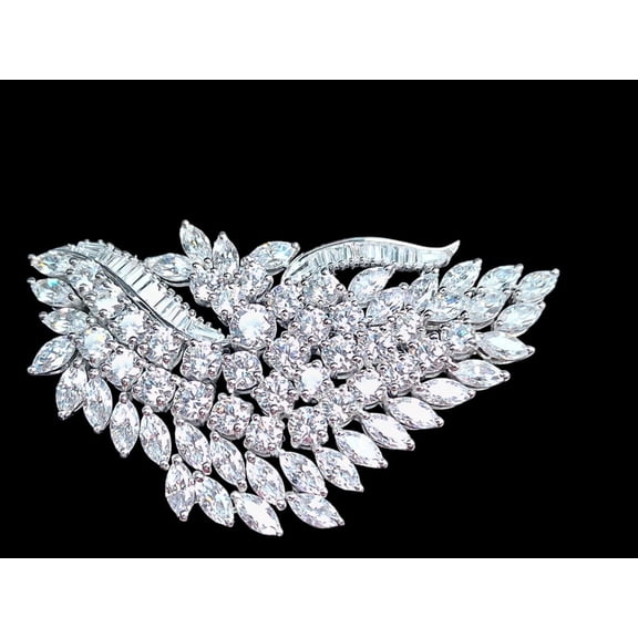 Bluebelljewels 14K White Gold Finish Marquise Cut Cubic Zirconia Leaf Cluster Brooch Pin