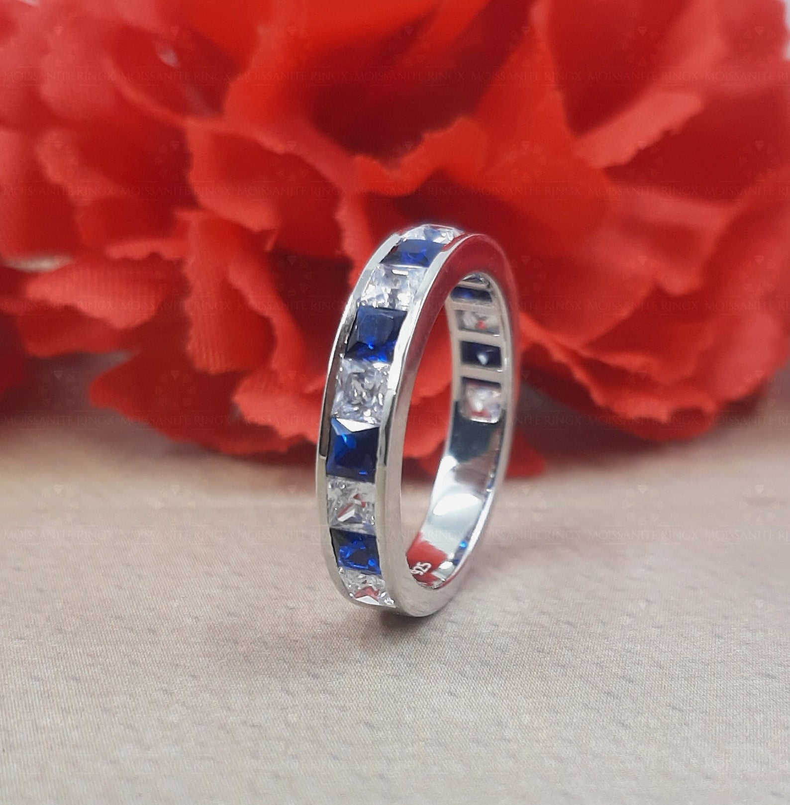 Bluebelljewels 14K White Gold Finish Princess Cut Blue Cubic Zirconia ...