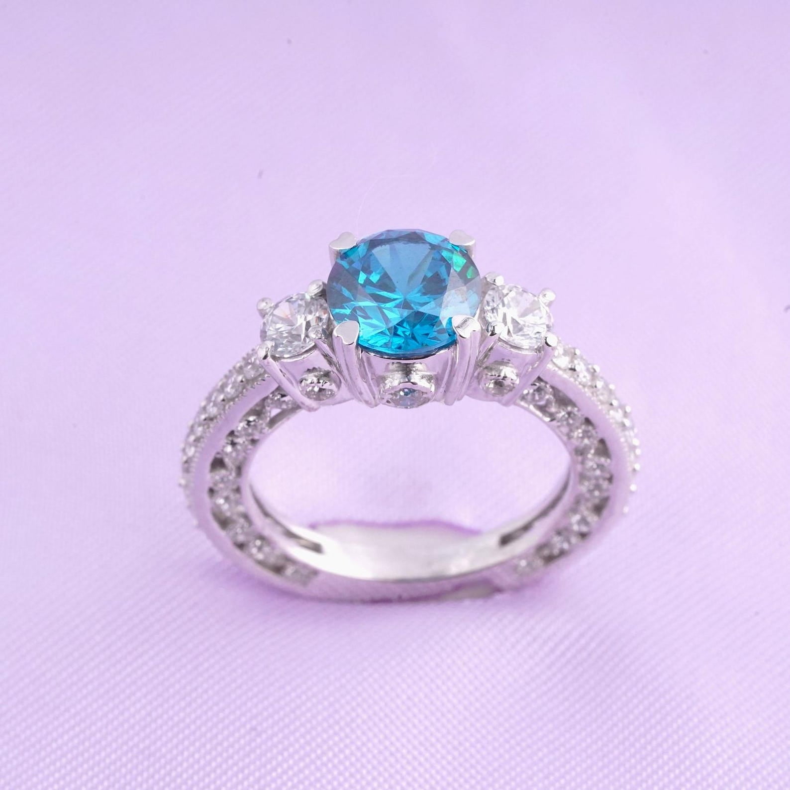 Bluebelljewels 14K White Gold Finish Round Cut Blue Cubic Zirconia ...