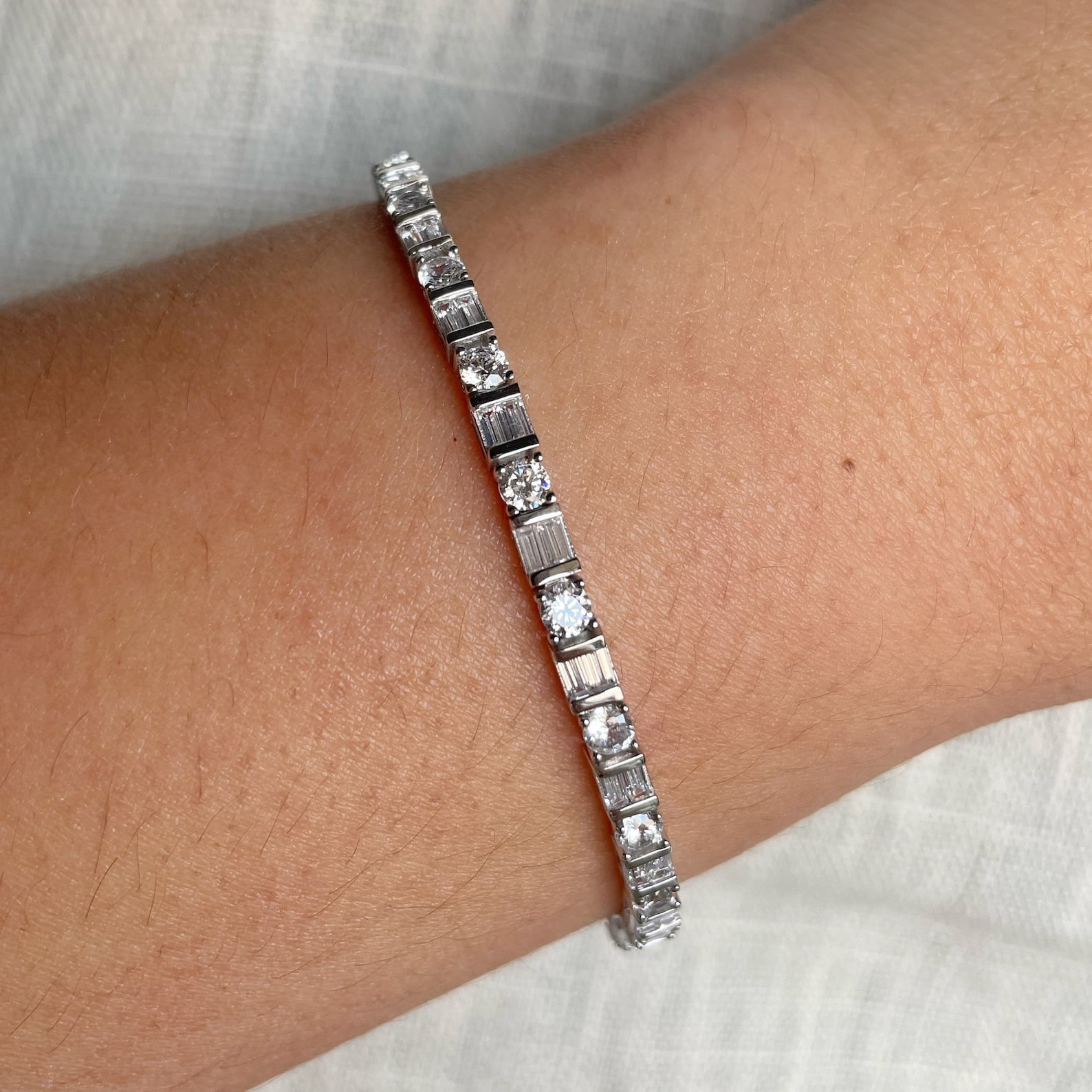 Bluebelljewels 14K White Gold Finish Silver Baguette & Round Cut Cubic ...