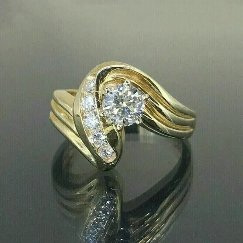 Bluebelljewels 14K Yellow Gold Finish 2CT Round Cut Cubic Zirconia ...