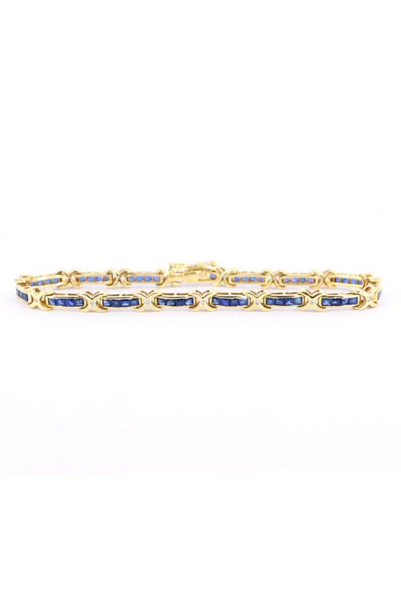 Bluebelljewels 14K Yellow Gold Finish Princess Cut Blue Cubic Zirconia Pretty Bracelet