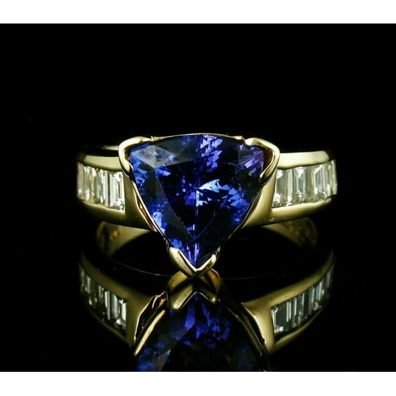 Bluebelljewels 14K Yellow Gold Plated Sliver Trillion Cut Tanzanite Engagement Ring
