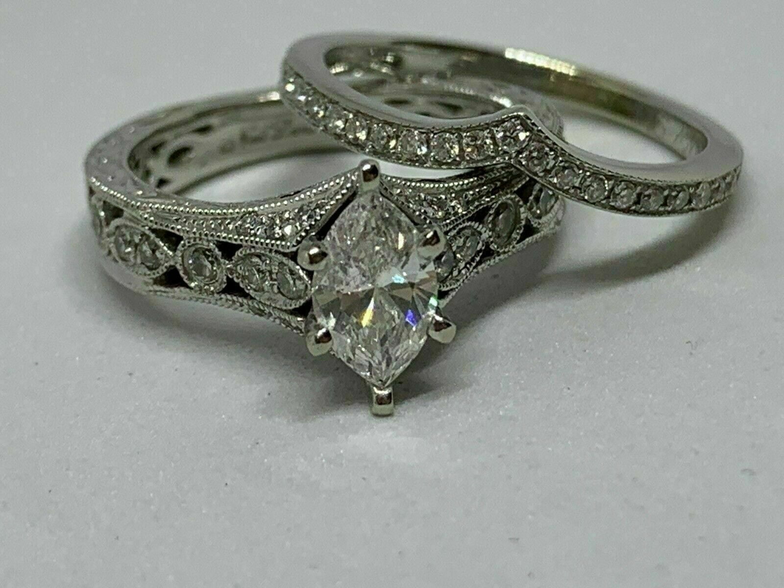 Bluebelljewels 14k White Gold Finish Marquise Cubic Zirconia Engagement ...