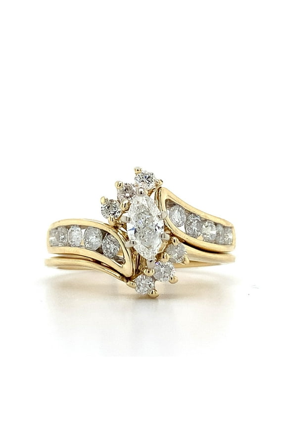 Bluebelljewels 14k Yellow Gold Finish Marquise & Round Cubic Zirconia Interlocking Bypass Wedding Band Set