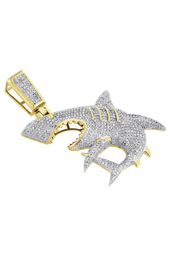 Bluebelljewels 14k Yellow Gold Finish Round Cut Cubic Zirconia Men's Shark Hip Hop Pendant