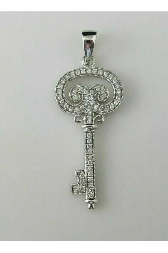 Bluebelljewels 2Ct Cubic Zirconia Key Pendant Skeleton Key To My Heart 14K White Gold Finish