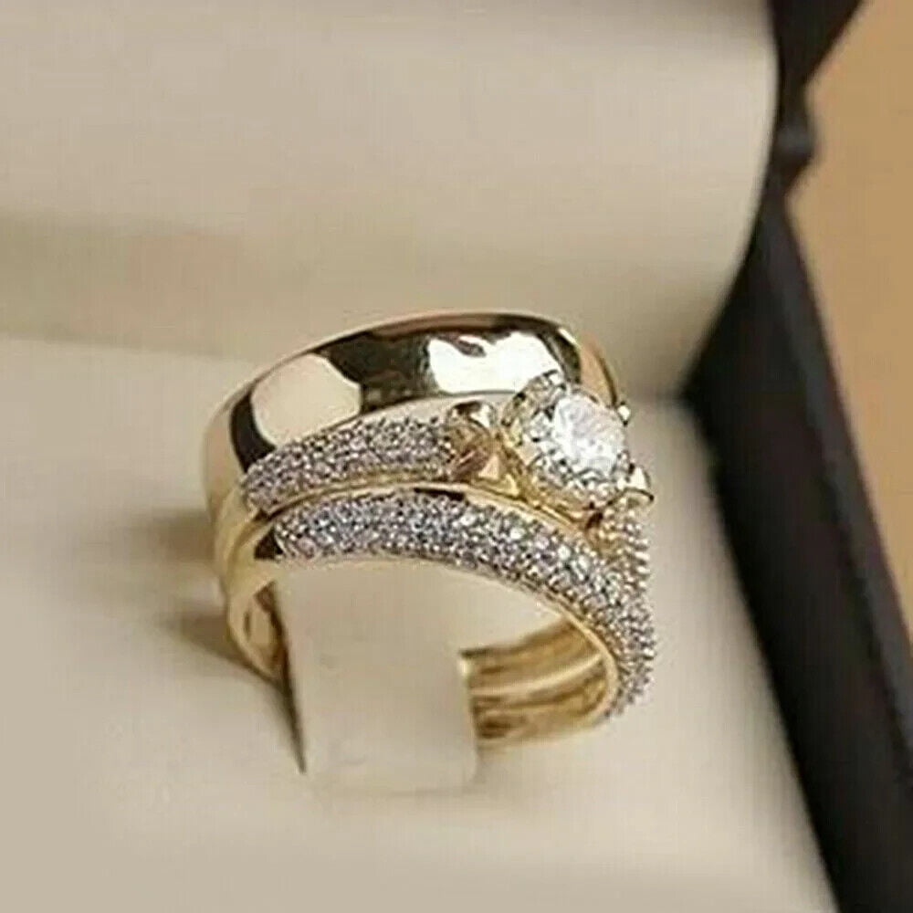 Bluebelljewels 2Ct Round Cubic Zirconia 14K Yellow Gold Finish His/Her ...
