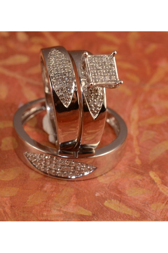 Bluebelljewels 3 Ct Round Cut Cubic Zirconia Trio Wedding Ring Set 14K White Gold Finish