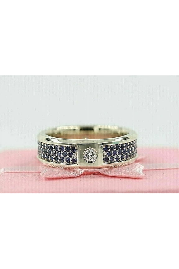 Bluebelljewels 3Ct Round Cut Lab Created Sapphire Wedding Halo Band 14k Yellow Gold Finish