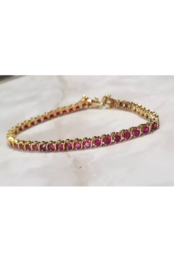 Bluebelljewels 4 CT Round Cut Lab Created Ruby S-Link Tennis Bracelet 14K White Gold Finish Silver