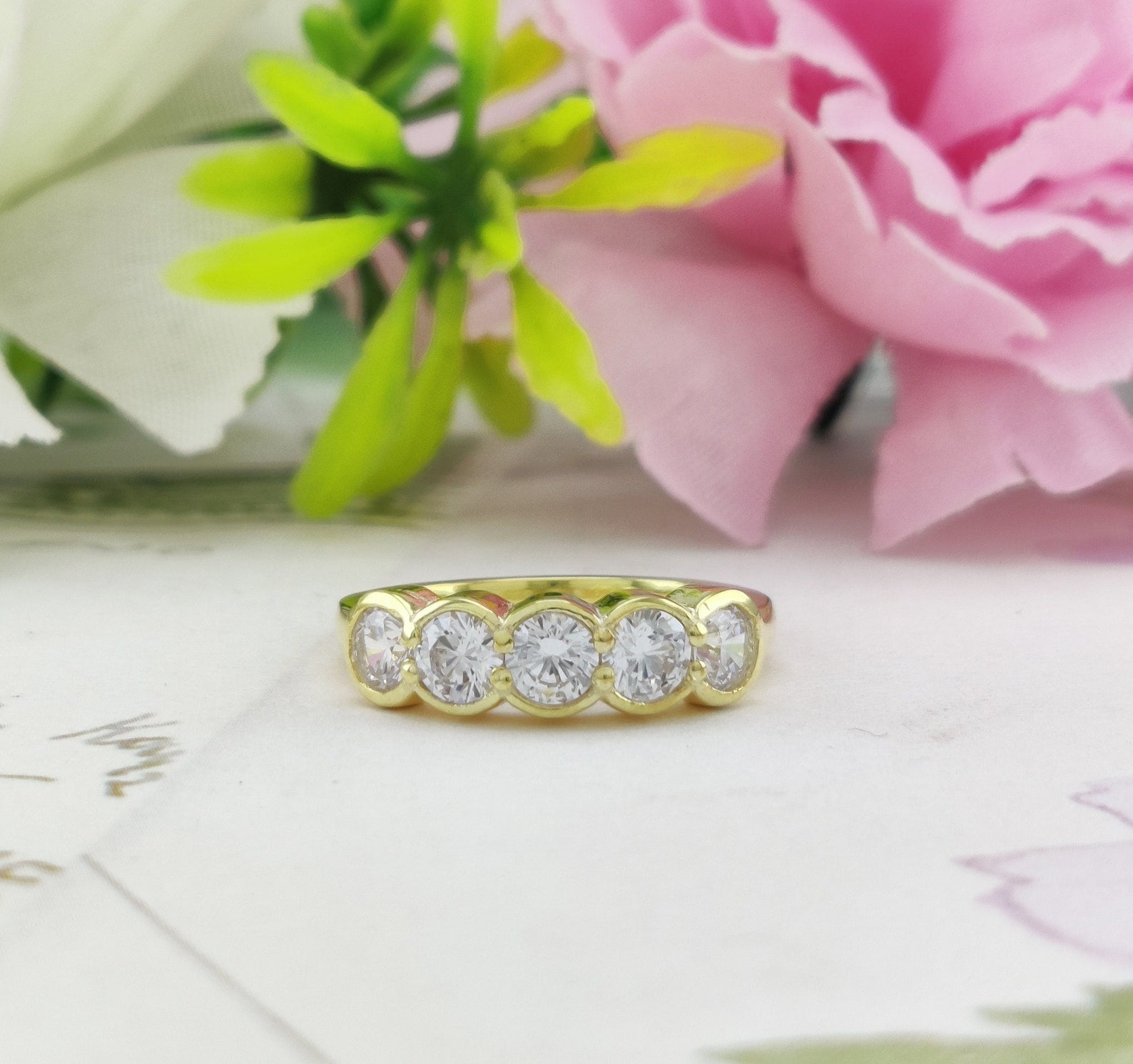 Bluebelljewels 5 Stone Round Cut Cubic Zirconia Engagement Ring 14K ...