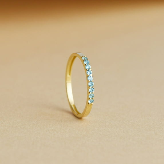 Bluebelljewels Aquamarine Half Eternity Band Ring for Women, Birthstone Ring, Silver Engagement Ring, Dainty Jewelry, Unique Stackable Ring for Daugther