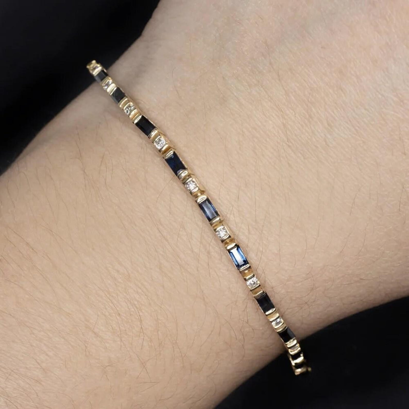 Bluebelljewels Baguette Cut Blue Cubic Zirconia 14K Yellow Gold Finish ...