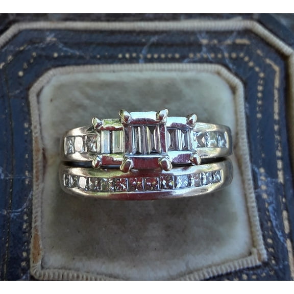 Bluebelljewels Baguette Cut Cubic Zirconia 14K Yellow Gold Finish Wedding Engagement Ring Set