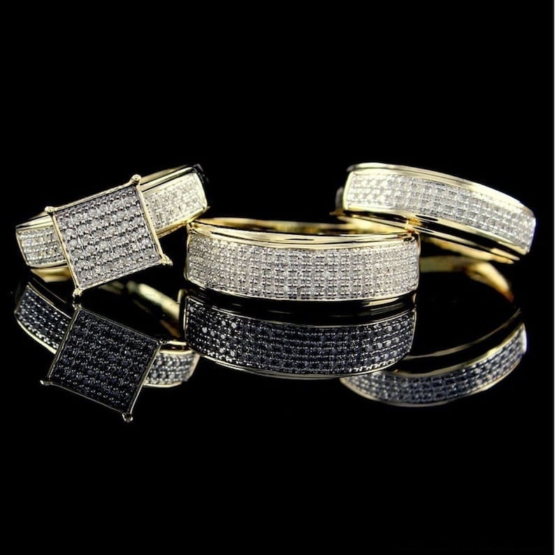 Bluebelljewels Trio Rings For Couple, 14K Gold Finish His & Her ...