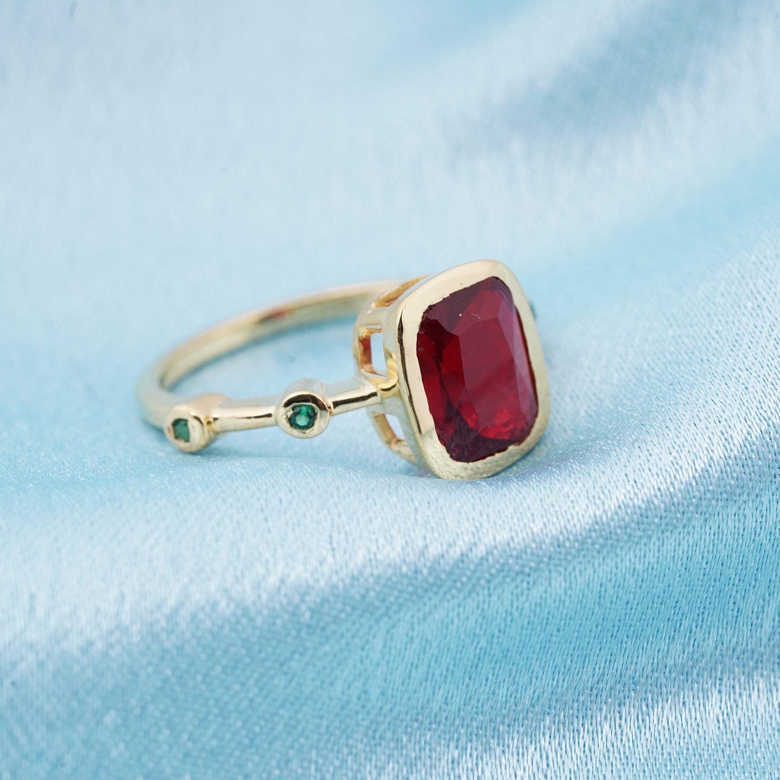 Bluebelljewels Lab Created Ruby 14K Yellow Gold Finish Silver Bezel Set ...