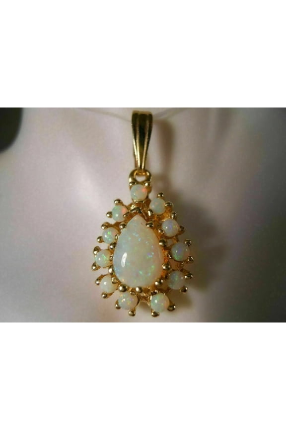 Bluebelljewels Fire Opal Flower Pendant With Chain 14K Yellow Gold Finish Silver