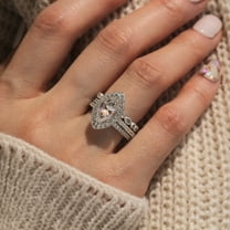 Bluebelljewels Marquise Cut Cubic Zirconia 14K White Gold Finish Wedding Bridal Ring Set