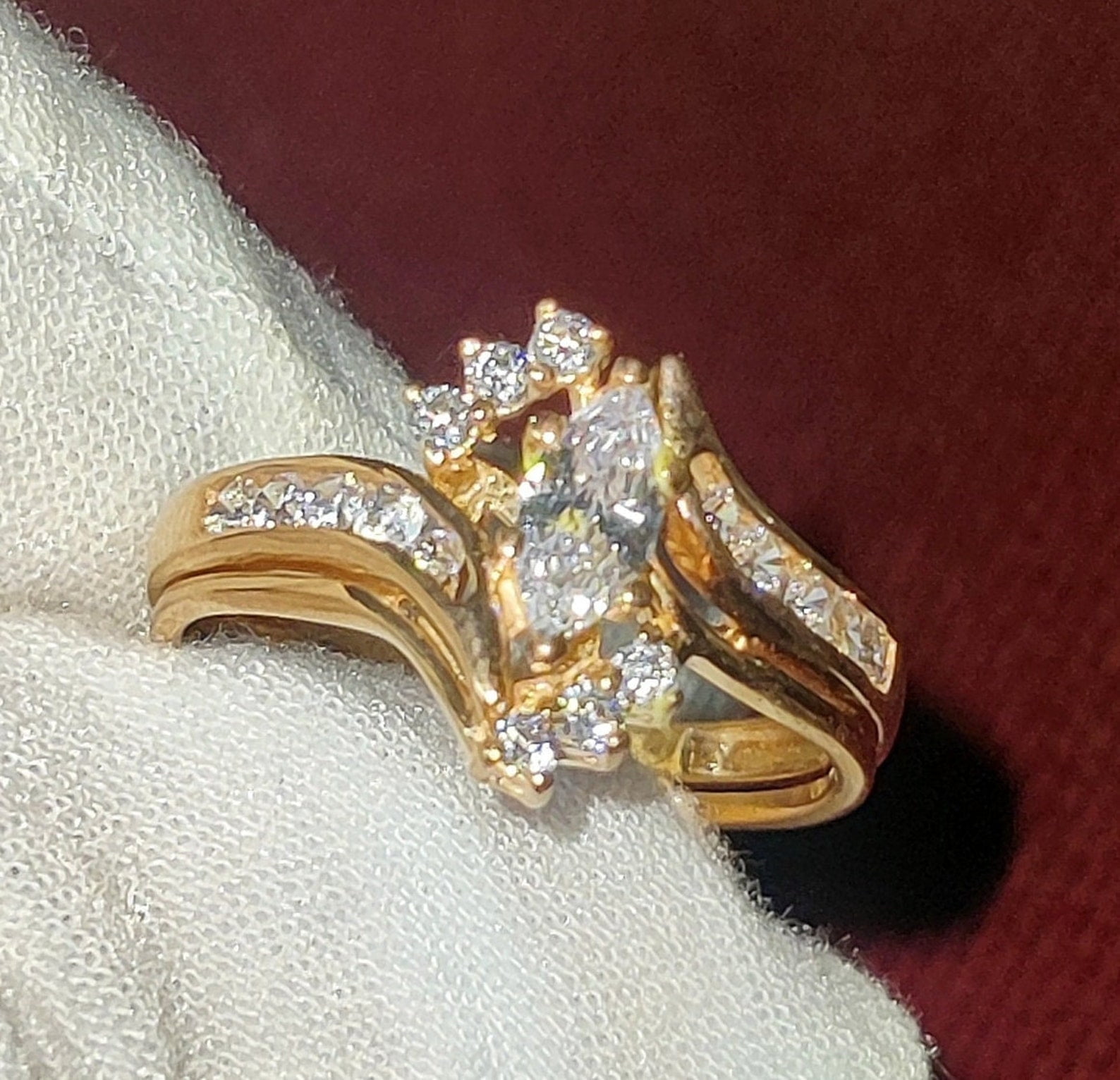 Bluebelljewels Marquise Cut CZ 14K Yellow Gold Finish Silver Wedding ...