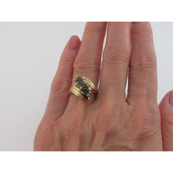 Bluebelljewels Marquise Cut Lab Created Sapphire 14K Yellow Gold Finish Silver Women's Pretty Ring