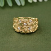 BLUEBELL JEWELS Bluebelljewels Men's Round Cut Diamond 14K Yellow Gold Finish Silver Nugget Ring For Gift