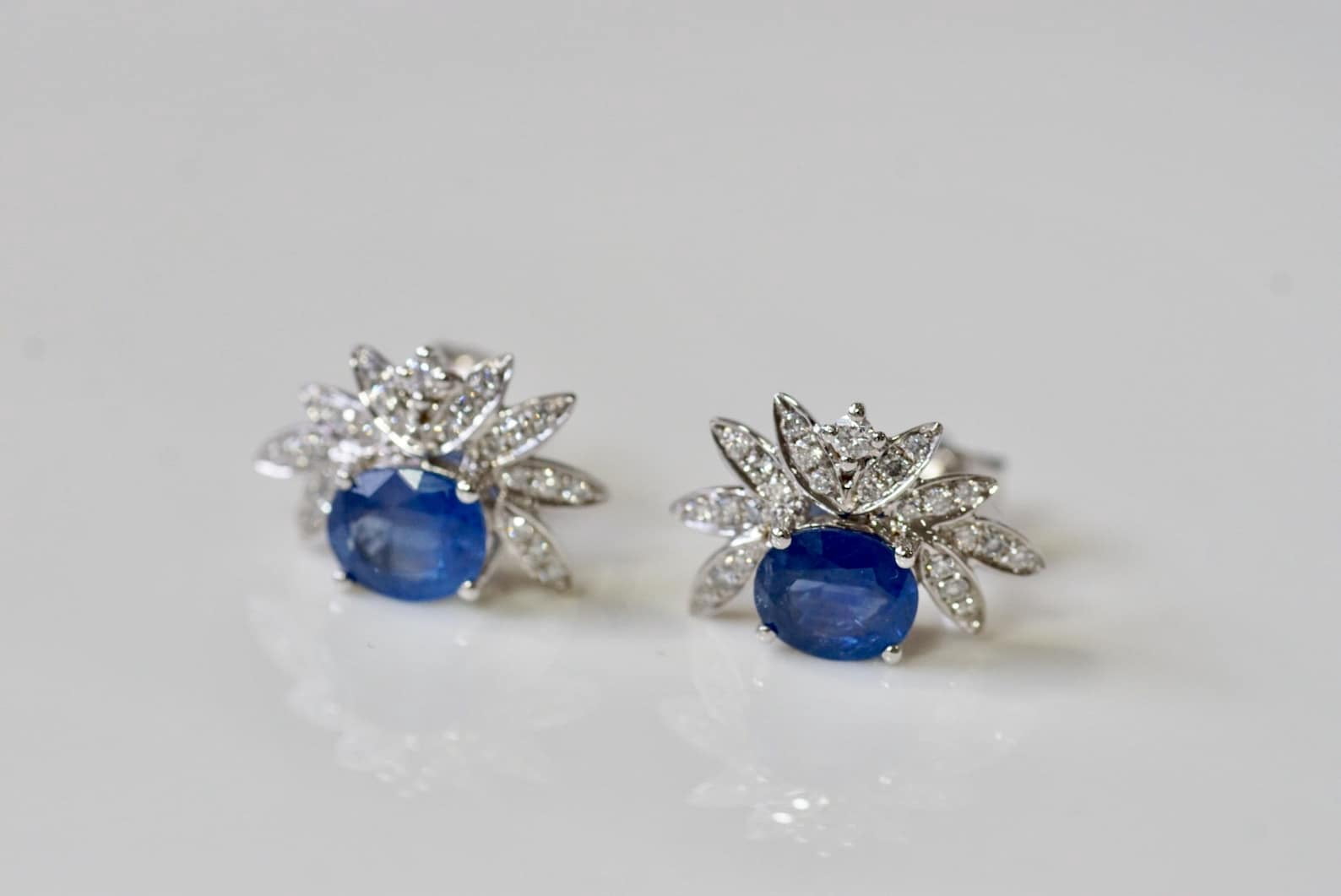 Bluebelljewels Oval Cut Blue Cubic Zirconia 14K White Gold Finish Stud ...