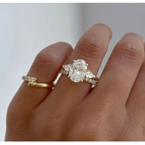 Bluebelljewels Oval Cut Cubic Zirconia 14K Yellow Gold Finish Engagement Bridal Ring Set