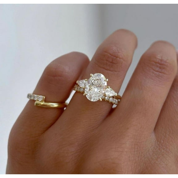 Bluebelljewels Oval Cut Cubic Zirconia 14K Yellow Gold Finish Engagement Bridal Ring Set