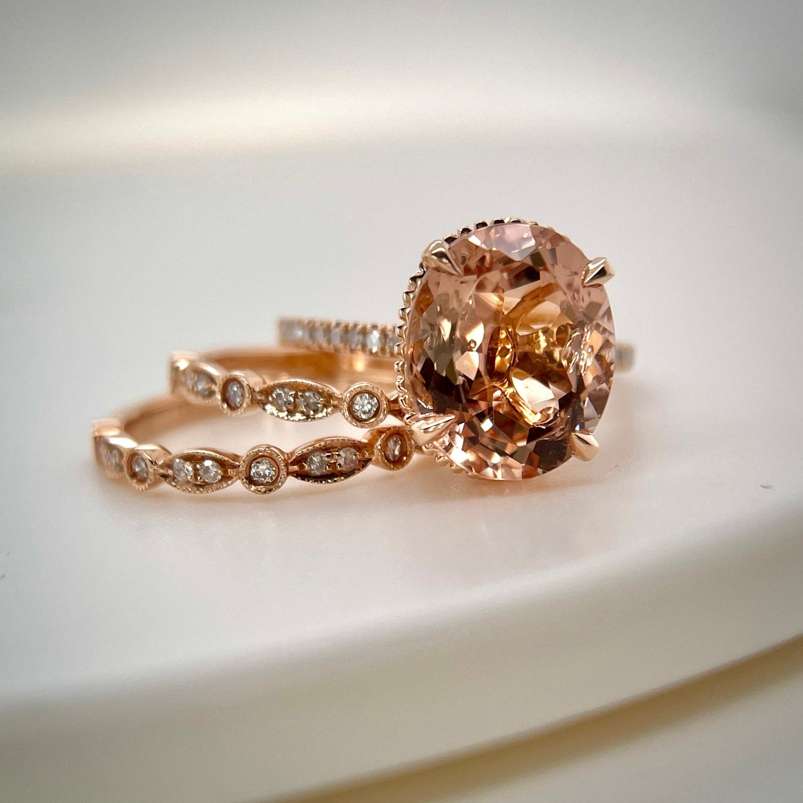 Bluebelljewels Oval Cut Peach Cubic Zirconia 14K Rose Gold Finish ...