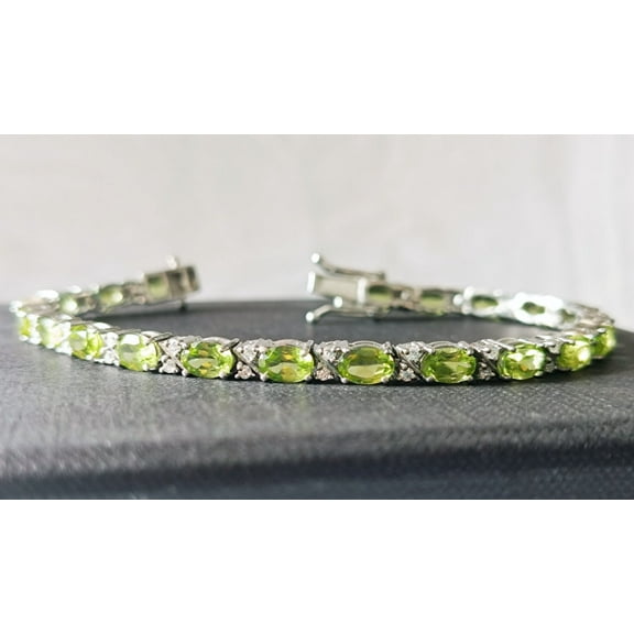 Bluebelljewels Oval Cut Peridot 14K White Gold Finish Silver Tennis Bracelet