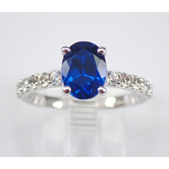 Bluebelljewels Oval Blue CZ Bridal Wedding Ring Set, 14K White Gold Finish Engagement Ring, Anniversary Gift