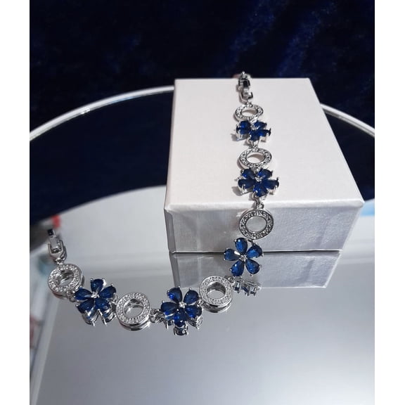 Bluebelljewels Pear Cut Blue Cubic Zirconia 14K White Gold Finish Trendy Bracelet
