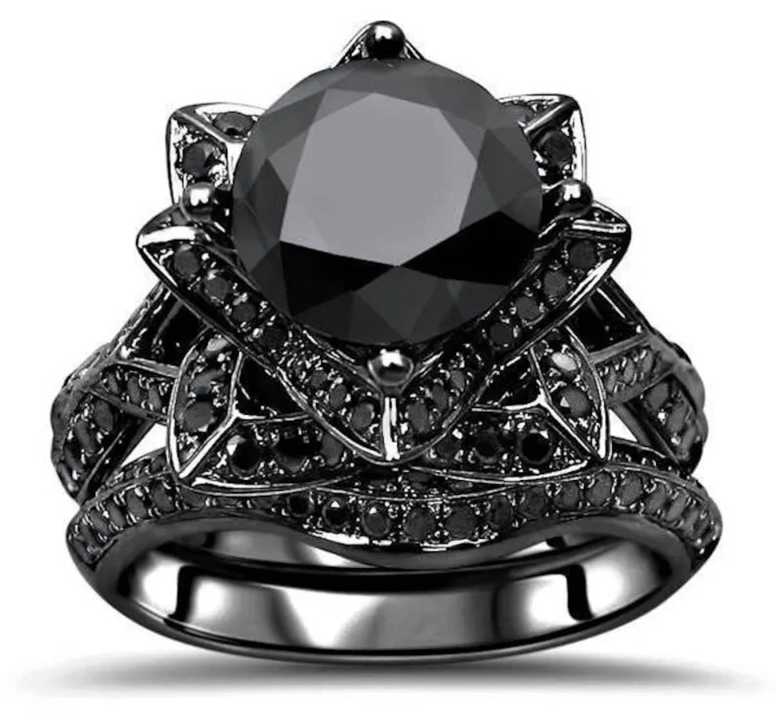 Bluebelljewels Round Cut Black Cubic Zirconia 14K Black Gold Finish ...