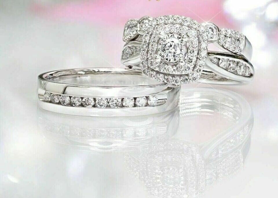 Bluebelljewels Round Cut Cubic Zirconia 14L White Gold Finish His Her ...