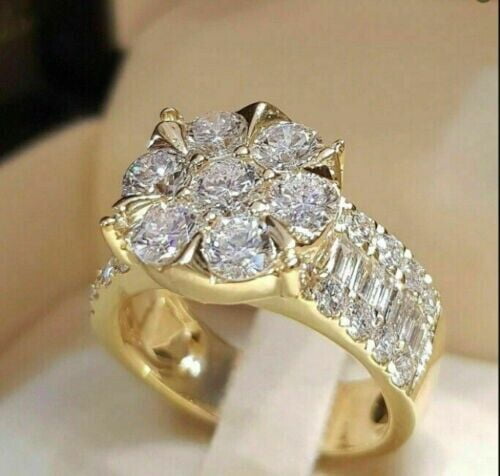 Bluebelljewels Round Cut Cubic Zirconia Cluster Engagement Ring 14K ...
