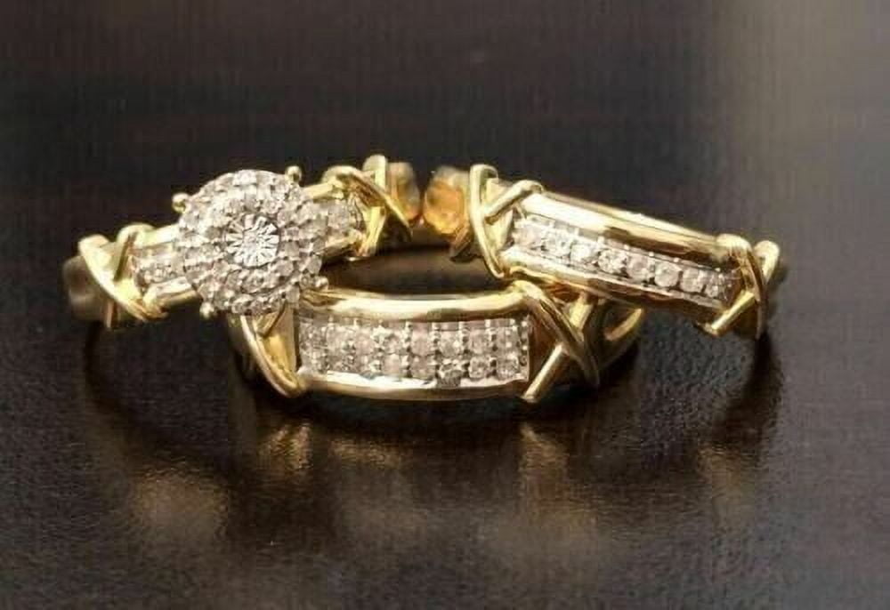 Bluebelljewels Round Cut Cubic Zirconia His & Her Trio Ring Set 14K ...