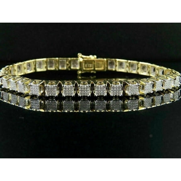 Bluebelljewels Round Cut Cubic Zirconia Men's Fashion Bracelet 14K Yellow Gold Finish