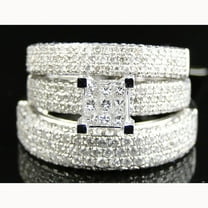 Bluebelljewels Round Cut Cubic Zirconia Wedding Trio Ring Set His & Hers 14K White Gold Finish