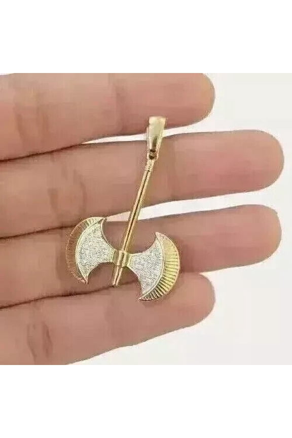 Bluebelljewels Round Cut Diamond 14k Yellow Gold Finish Double Axe Pendant Gift