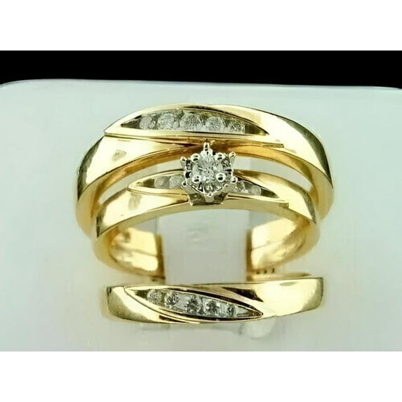 Bluebelljewels Round Cut Diamond His & Lab Created Diamond Women Wedding Heart Shape Bridal Trio Ring Set 14k Yellow Gold Plated Women